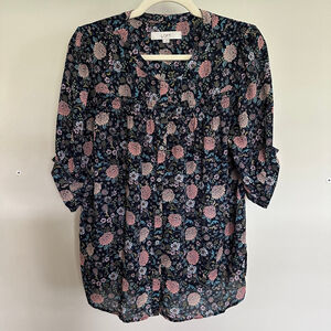 Women's LOFT Floral Blouse Size M Navy Pink